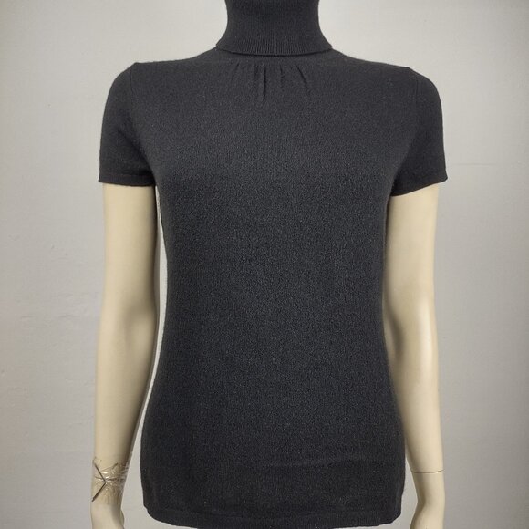 Ann Taylor black 100% Cashmere short sleeve turtleneck sweater ladies Medium - Picture 1 of 7